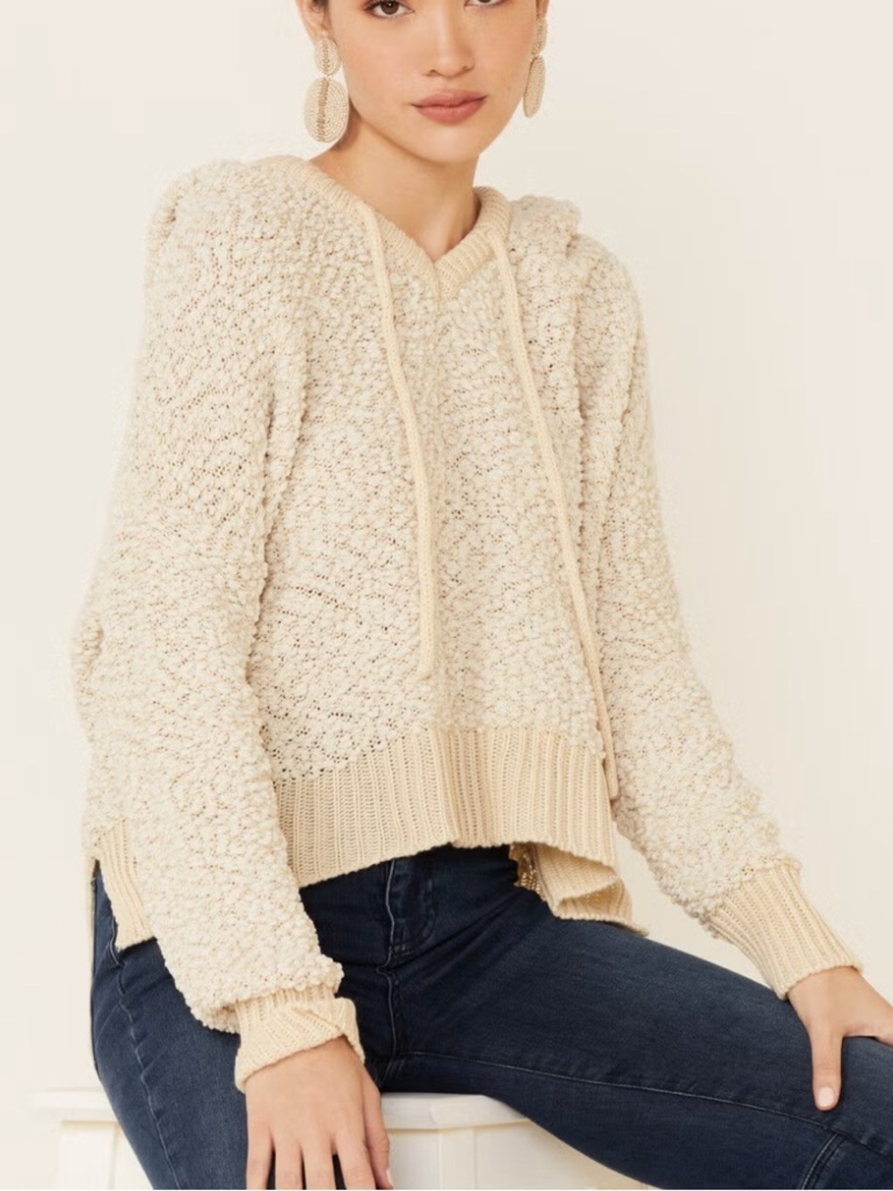 POL Sweater Boho Popcorn Chenille Hooded Size Small
